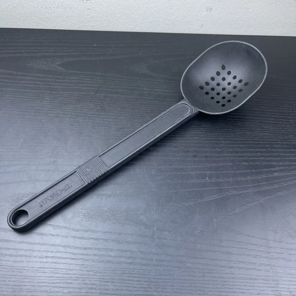 T-Fal Slotted Spoon Black Deep Scoop Straining Draining Serving Spoon Canada